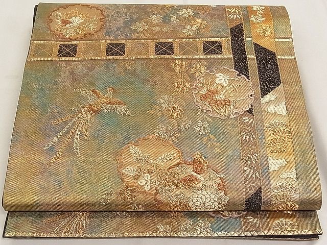 平和屋着物◎六通柄袋帯 雪輪鳳凰花蝶文 金糸 引箔 逸品 CAAE3920ku