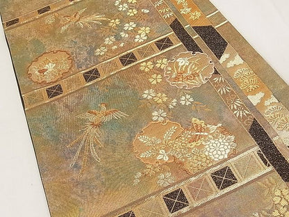 平和屋着物◎六通柄袋帯 雪輪鳳凰花蝶文 金糸 引箔 逸品 CAAE3920ku