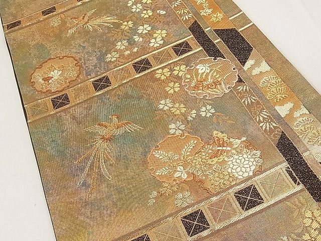 平和屋着物◎六通柄袋帯 雪輪鳳凰花蝶文 金糸 引箔 逸品 CAAE3920ku