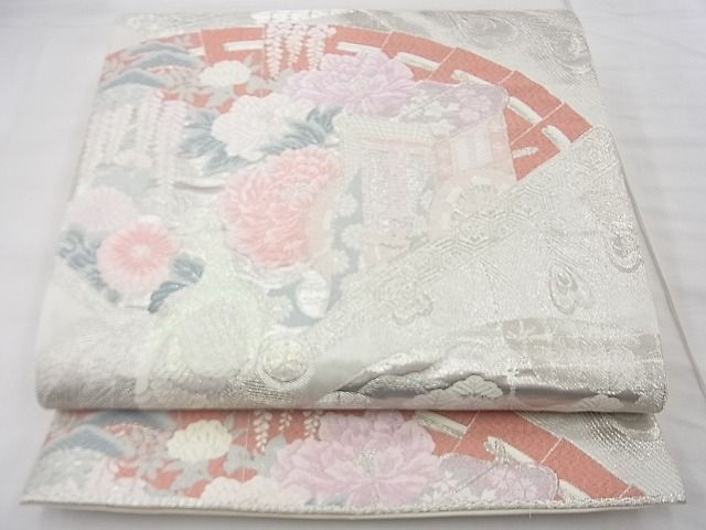 平和屋着物◎六通柄袋帯 唐織 孔雀檜扇花文 九百錦 プラチナ箔 逸品 BAAF7461wk