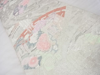 平和屋着物◎六通柄袋帯 唐織 孔雀檜扇花文 九百錦 プラチナ箔 逸品 BAAF7461wk