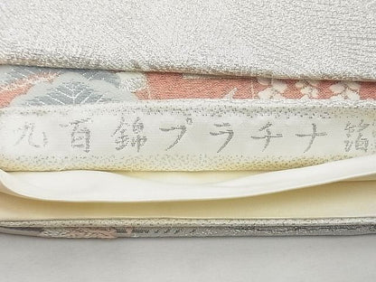 平和屋着物◎六通柄袋帯 唐織 孔雀檜扇花文 九百錦 プラチナ箔 逸品 BAAF7461wk