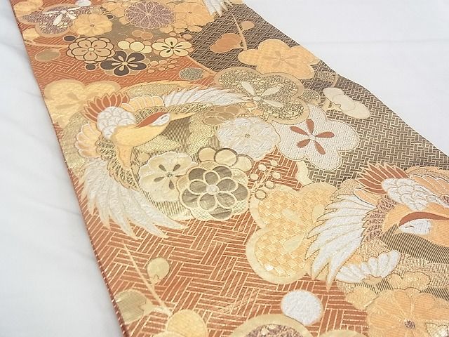 平和屋着物◎佐賀錦 六通柄袋帯 花鳥丸文 金銀糸 逸品 BAAF4291xa