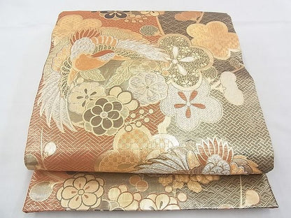 平和屋着物◎佐賀錦 六通柄袋帯 花鳥丸文 金銀糸 逸品 BAAF4291xa