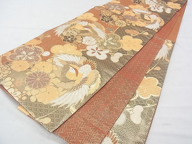 平和屋着物◎佐賀錦 六通柄袋帯 花鳥丸文 金銀糸 逸品 BAAF4291xa