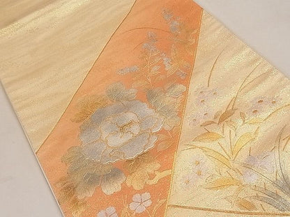 平和屋着物◎太鼓柄袋帯 駒刺繍 草花文 金銀彩 逸品 CAAE3936ku