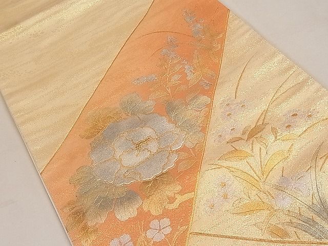 平和屋着物◎太鼓柄袋帯 駒刺繍 草花文 金銀彩 逸品 CAAE3936ku