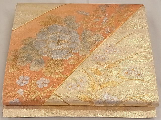 平和屋着物◎太鼓柄袋帯 駒刺繍 草花文 金銀彩 逸品 CAAE3936ku