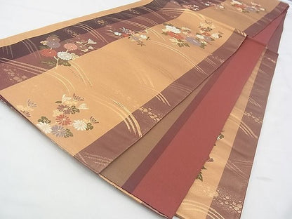 平和屋着物◎六通柄袋帯 唐織 流水花文 金糸 逸品 BAAF4309xa