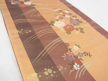 平和屋着物◎六通柄袋帯 唐織 流水花文 金糸 逸品 BAAF4309xa