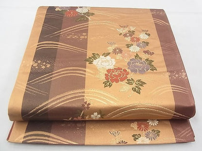 平和屋着物◎六通柄袋帯 唐織 流水花文 金糸 逸品 BAAF4309xa