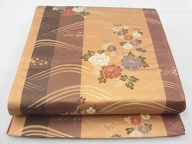 平和屋着物◎六通柄袋帯 唐織 流水花文 金糸 逸品 BAAF4309xa