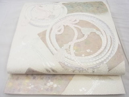 平和屋着物◎六通太鼓柄袋帯 駒刺繍 鳳凰結紐丸文 金銀糸 逸品 BAAF7485wk