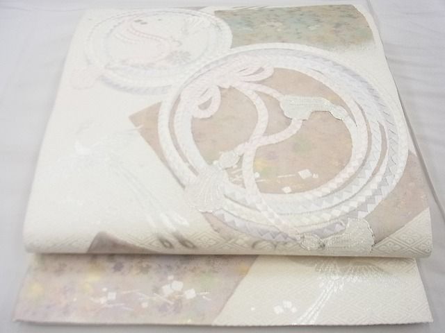 平和屋着物◎六通太鼓柄袋帯 駒刺繍 鳳凰結紐丸文 金銀糸 逸品 BAAF7485wk