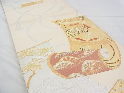 平和屋着物◎六通柄袋帯 唐織 飛鳥絵巻文 金銀糸 逸品 BAAF4311xa