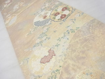 平和屋着物◎六通柄袋帯 唐織 垣根雪輪文 金糸 逸品 BAAF7486wk