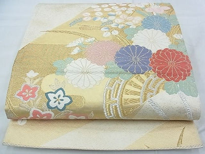 平和屋着物◎六通柄袋帯 唐織 扇面秋草文 金銀糸 逸品 BAAF7488wk