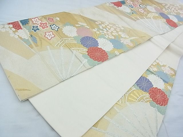 平和屋着物◎六通柄袋帯 唐織 扇面秋草文 金銀糸 逸品 BAAF7488wk