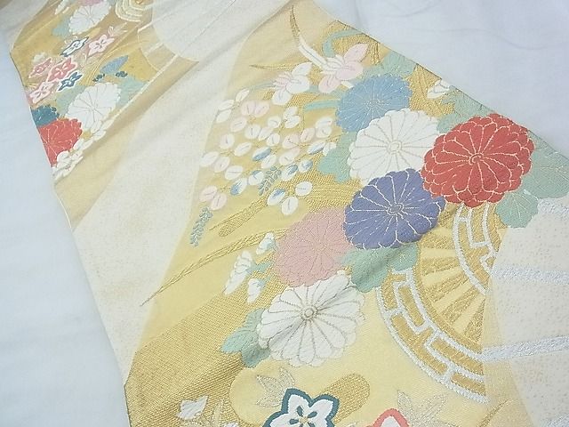 平和屋着物◎六通柄袋帯 唐織 扇面秋草文 金銀糸 逸品 BAAF7488wk