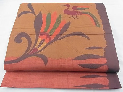 平和屋着物◎六通柄袋帯 ふくれ織 花鳥文 雲母 逸品 BAAF7490wk