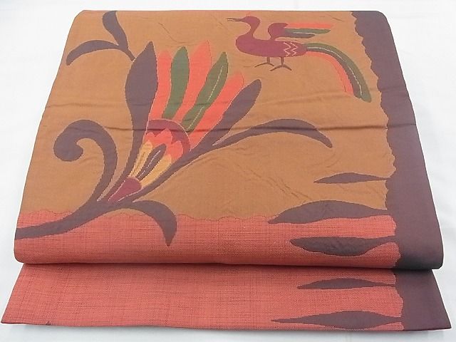 平和屋着物◎六通柄袋帯 ふくれ織 花鳥文 雲母 逸品 BAAF7490wk