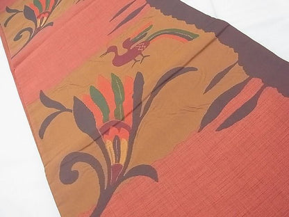平和屋着物◎六通柄袋帯 ふくれ織 花鳥文 雲母 逸品 BAAF7490wk