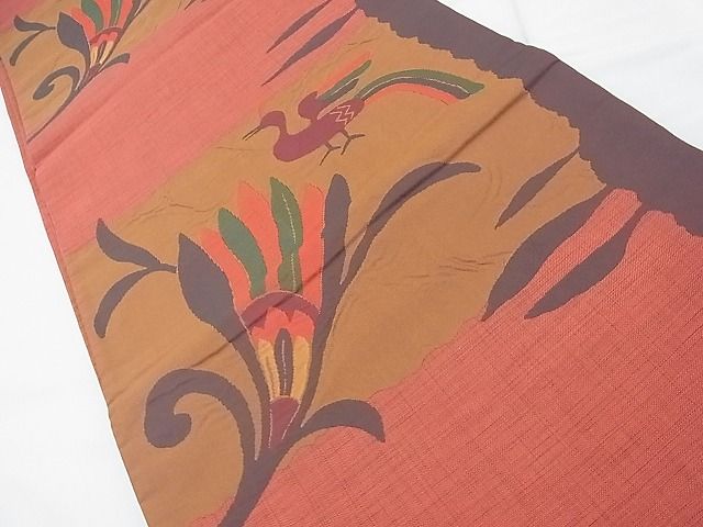 平和屋着物◎六通柄袋帯 ふくれ織 花鳥文 雲母 逸品 BAAF7490wk