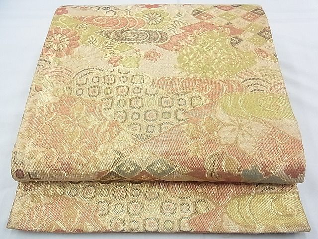 平和屋着物◎佐賀錦 六通柄袋帯 ふくれ織 吉祥有職花文 金糸 逸品 BAAF7492wk