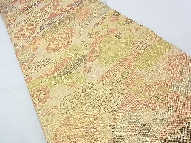 平和屋着物◎佐賀錦 六通柄袋帯 ふくれ織 吉祥有職花文 金糸 逸品 BAAF7492wk