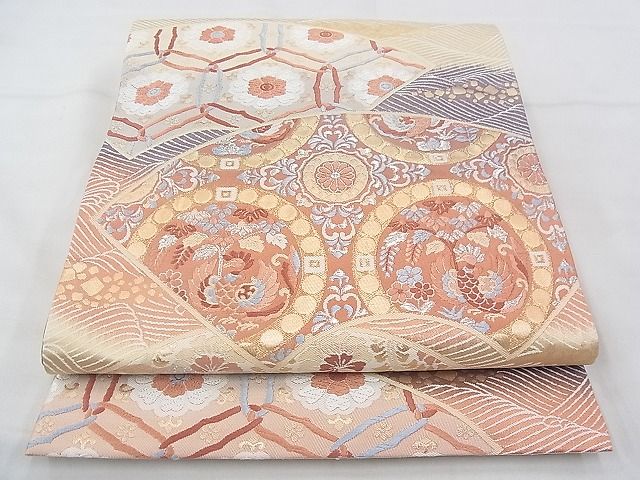 平和屋着物◎六通柄袋帯 唐織 地紙花鳥文 金銀糸 逸品 BAAF4325xa