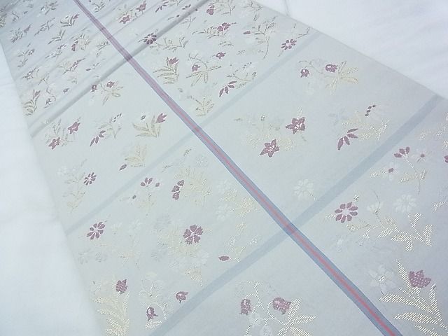 平和屋着物◎六通柄袋帯 ふくれ織 四季草花文 金糸 逸品 BAAF7505wk