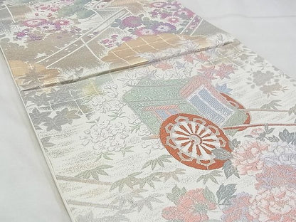 平和屋着物◎六通柄袋帯 唐織 御所車花文 金銀糸 逸品 BAAF4337xa