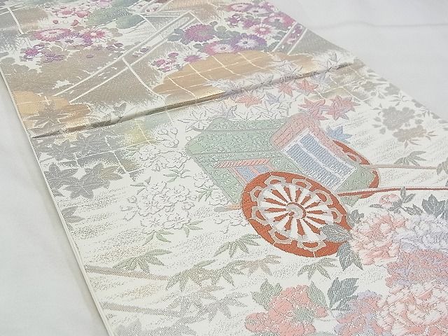 平和屋着物◎六通柄袋帯 唐織 御所車花文 金銀糸 逸品 BAAF4337xa