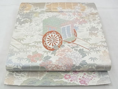 平和屋着物◎六通柄袋帯 唐織 御所車花文 金銀糸 逸品 BAAF4337xa