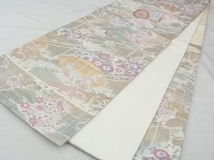 平和屋着物◎六通柄袋帯 唐織 御所車花文 金銀糸 逸品 BAAF4337xa