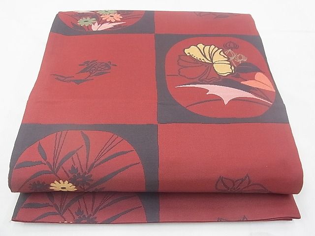 平和屋着物◎六通柄袋帯 市松花文 阿和志織 逸品 BAAF4349xa