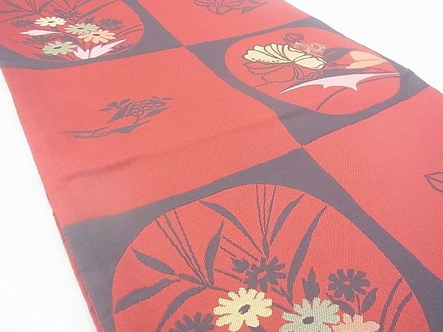 平和屋着物◎六通柄袋帯 市松花文 阿和志織 逸品 BAAF4349xa