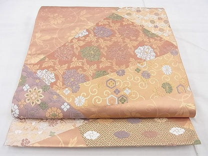 平和屋着物◎六通柄袋帯 唐織 切嵌草花文 金銀糸 逸品 BAAF4363xa