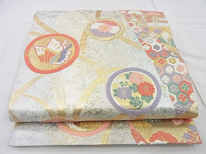 平和屋着物◎六通柄袋帯 唐織 花蝶丸文 金糸 引箔 逸品 BAAF4366xa