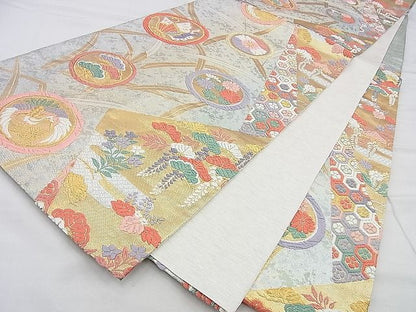 平和屋着物◎六通柄袋帯 唐織 花蝶丸文 金糸 引箔 逸品 BAAF4366xa