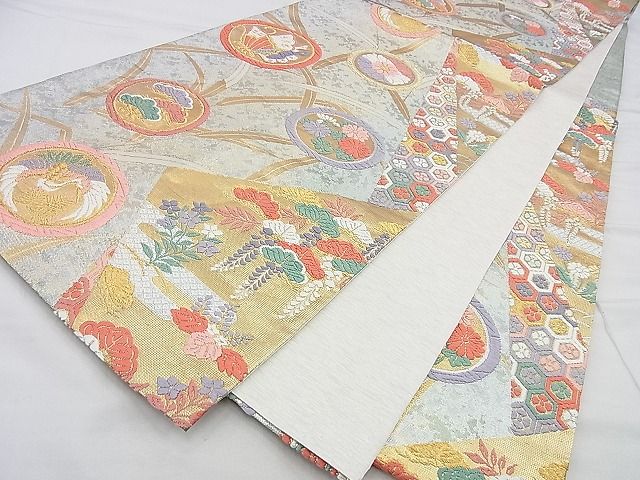 平和屋着物◎六通柄袋帯 唐織 花蝶丸文 金糸 引箔 逸品 BAAF4366xa