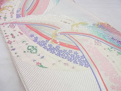 平和屋着物◎六通柄袋帯 唐織 立波花文 金銀糸 逸品 BAAF4378xa