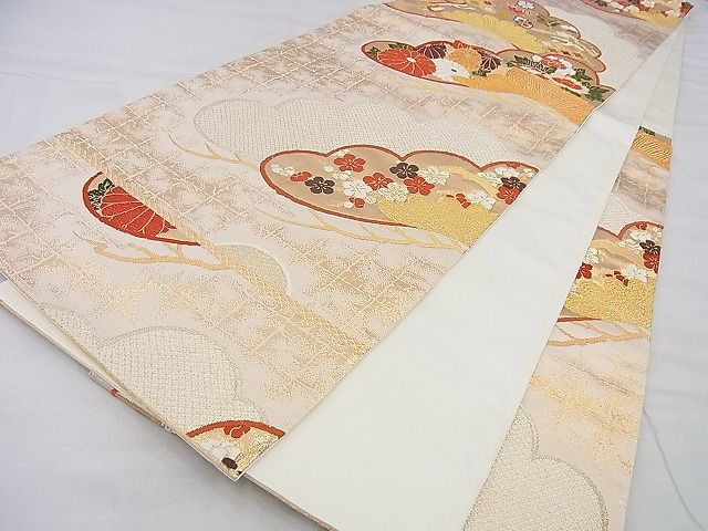 平和屋着物◎六通柄袋帯 唐織 光琳松菊牡丹文 金糸 逸品 BAAF4386xa