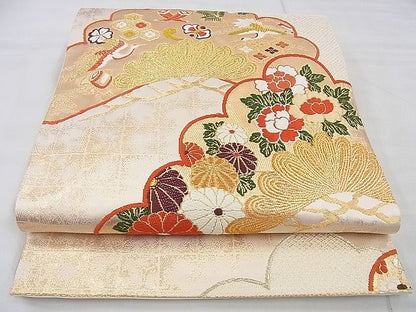平和屋着物◎六通柄袋帯 唐織 光琳松菊牡丹文 金糸 逸品 BAAF4386xa