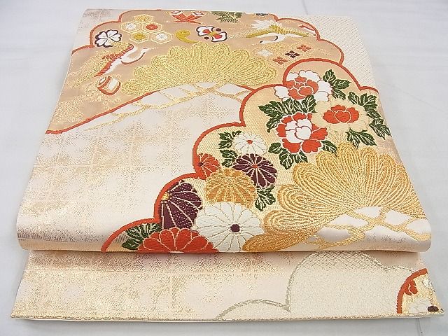 平和屋着物◎六通柄袋帯 唐織 光琳松菊牡丹文 金糸 逸品 BAAF4386xa