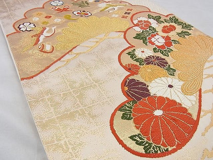 平和屋着物◎六通柄袋帯 唐織 光琳松菊牡丹文 金糸 逸品 BAAF4386xa