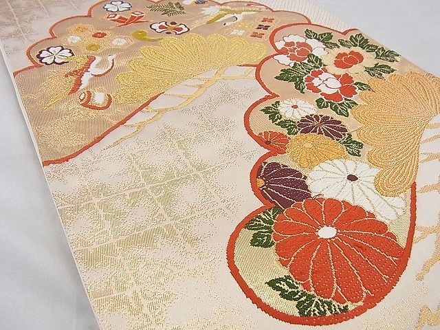 平和屋着物◎六通柄袋帯 唐織 光琳松菊牡丹文 金糸 逸品 BAAF4386xa