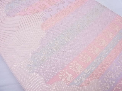 平和屋着物◎六通柄袋帯 名物裂 花兎 金糸 逸品 BAAF5491cm
