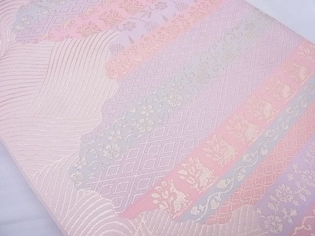 平和屋着物◎六通柄袋帯 名物裂 花兎 金糸 逸品 BAAF5491cm