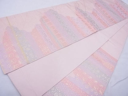 平和屋着物◎六通柄袋帯 名物裂 花兎 金糸 逸品 BAAF5491cm